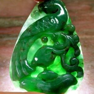 Certified Green Natural A Jade jadeite pendant Phoenix Yuan Bao Money Coin 凤凰